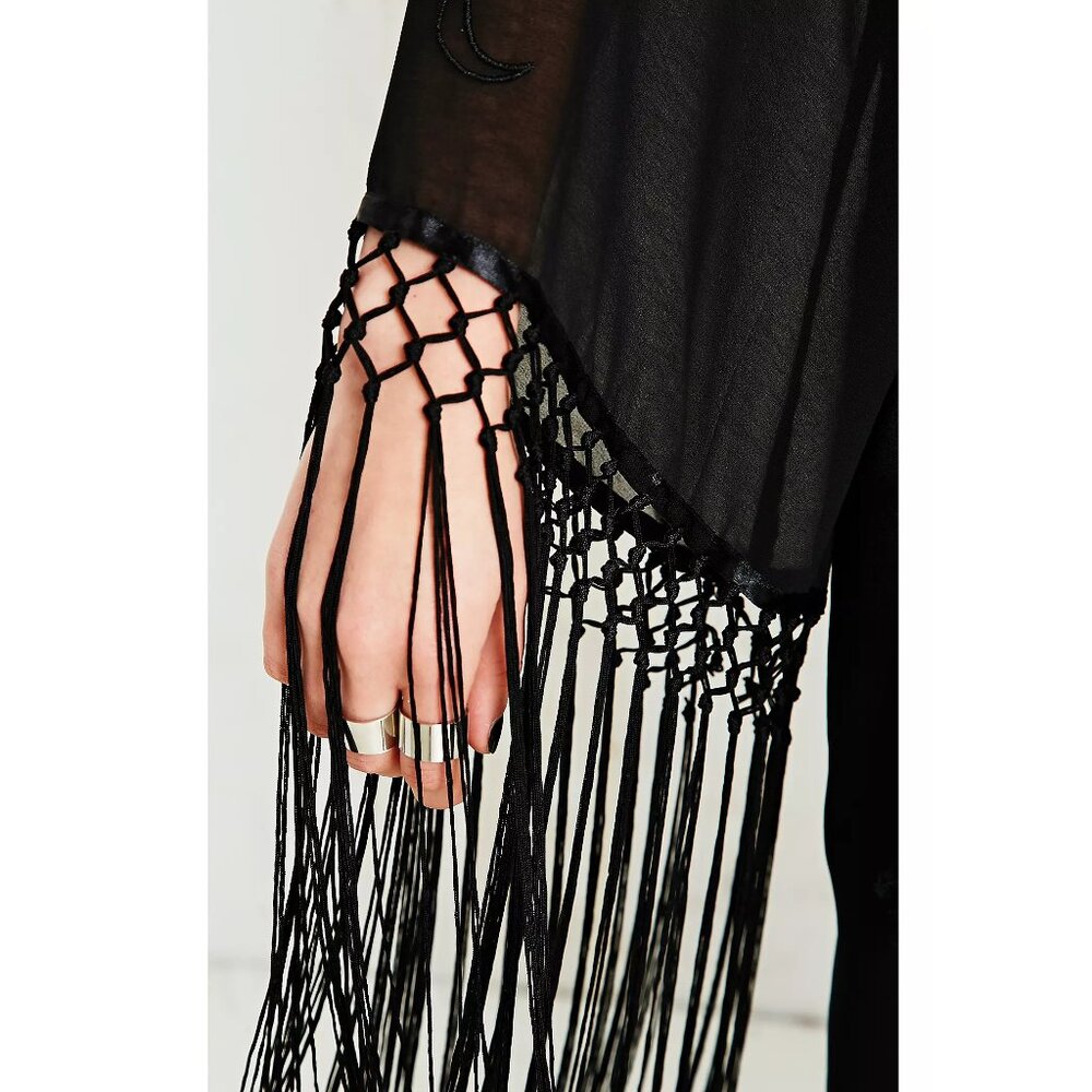 "🦋💋HOT ITEM! 💋🦋VTG 2013 UNIF Black "Wiccan" Embroidered Fringed Maxi Kimono - Picture 13 of 16